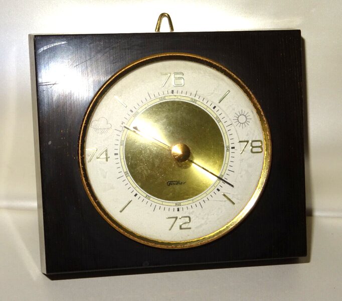 Fischer Thermometer Wetterstation Glas Holz Messing Art Deco 50er 60er Jahre