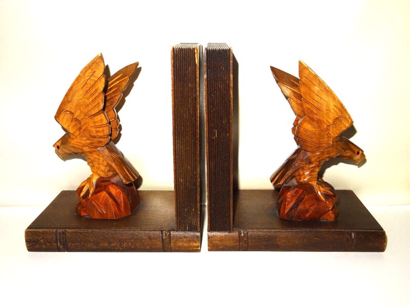 Vintage Buchstützen Adler Holz Handarbeit Eagle Book Stand Wood H:18,5cm
