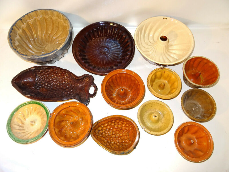 13 x Backform Guglhupf Kuchenform Antik Keramik Hafnerware Biedermeier 18.-19.Jahrundert