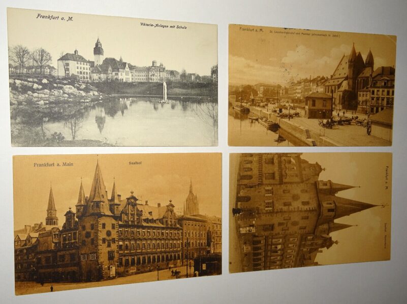 4xAk Postkarte Frankfurt a.M. Ansichtskarte antik Saalhof Mainkai Viktoria