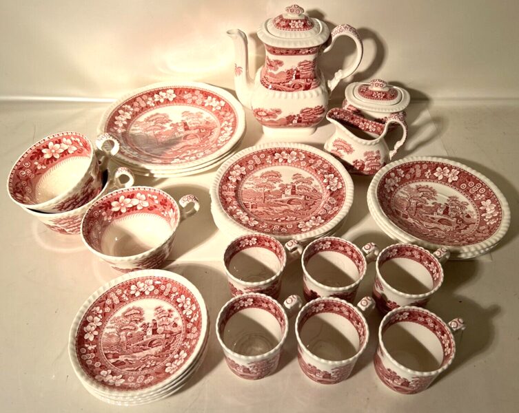 Spode England „Tower“ Kaffee Mokka Tee Set 6 Personen 29tlg rot