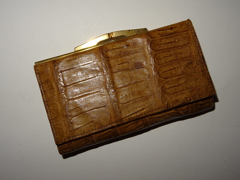 Vintage Krokodil Leder Kroko Geldbörse portemonnaie Retro braun 60s 70s